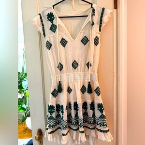 Beautiful White and Green Embroidered Dress Size S/M